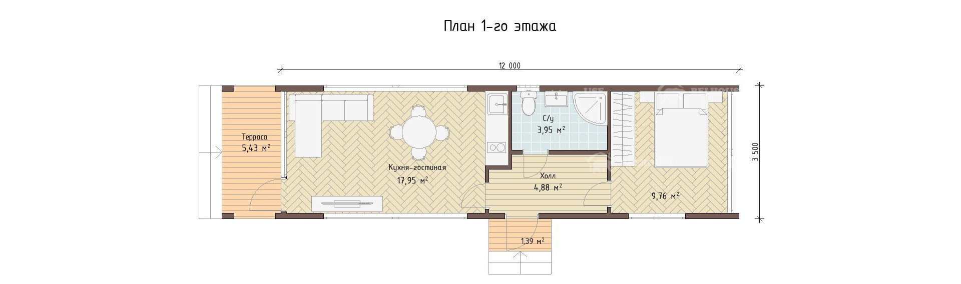 Проект строительства одноэтажного каркасного дома №114, с общей площадью 36  кв.м