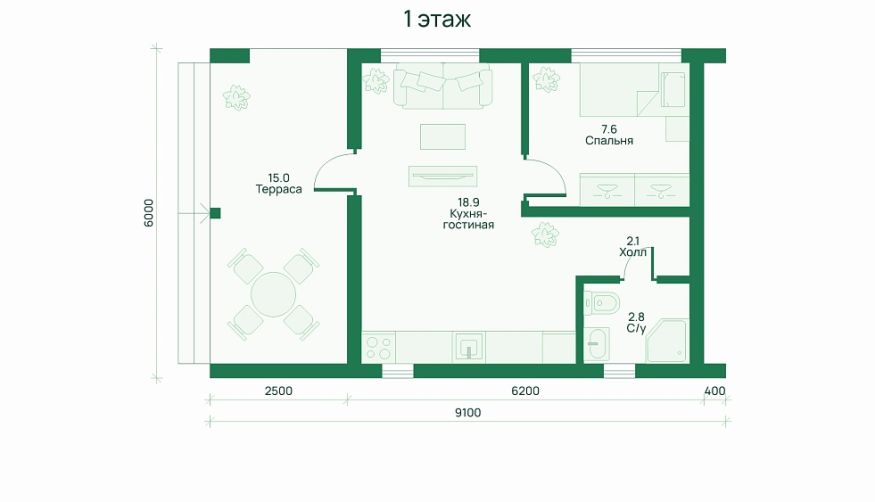 Планировка каркасного дома 39 м²