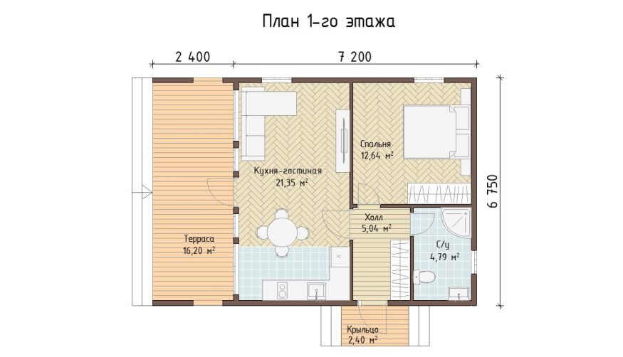 Планировка каркасного дома 67 м²